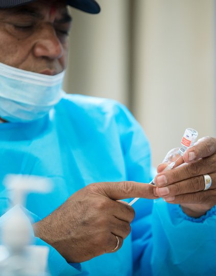 Photo: A health care worker delivers TCV during a campaign in Nepal. Credit: PATH/Rocky Prajapati