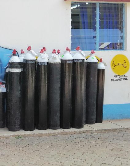 Oxygen cylinders at a health facility in Kitui county, Kenya.