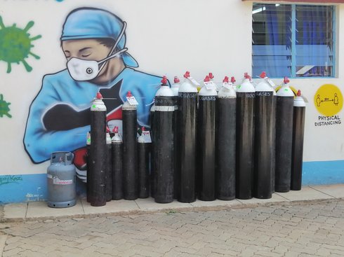 Oxygen cylinders at a health facility in Kitui county, Kenya.